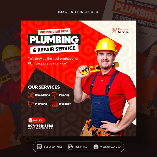 Plumbing service flyer social media post web banner template design