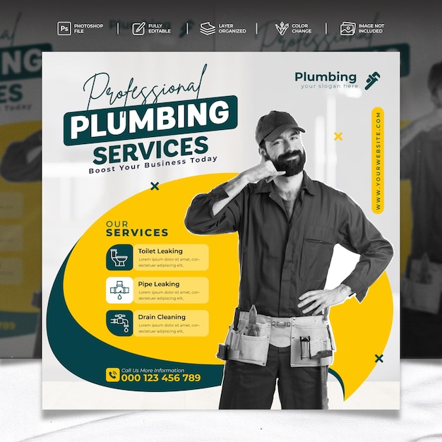 Plumbing service flyer social media post web banner