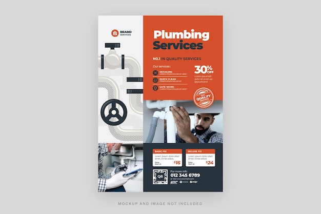 Plumbing service flyer template in psd orange theme
