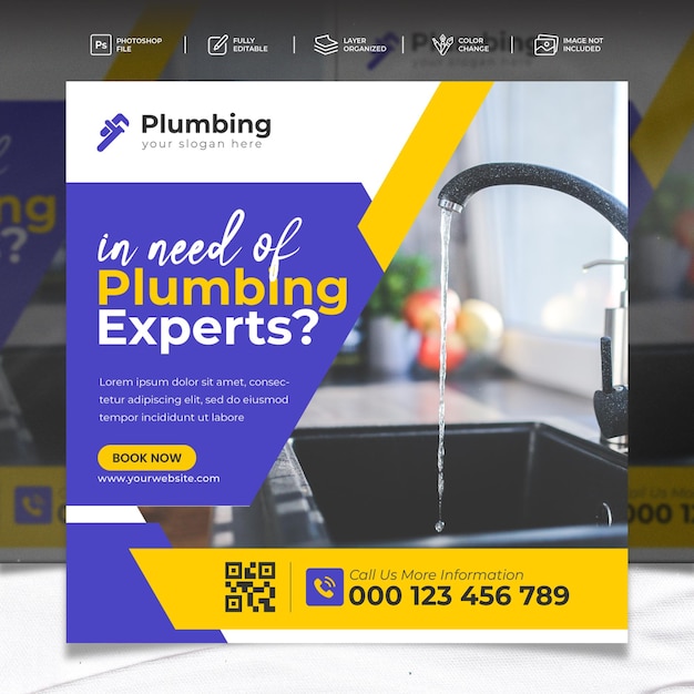 PSD plumbing service social media post template