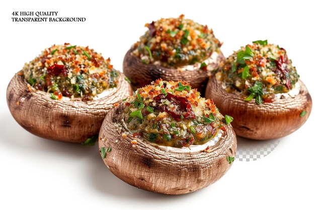 PSD plump mushrooms filled with a savory mixture of on transparent background