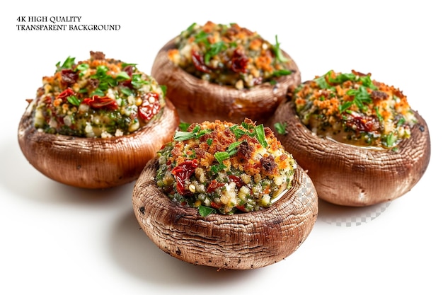 Plump mushrooms filled with a savory mixture of on transparent background