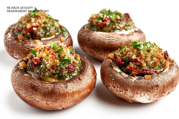 PSD plump mushrooms filled with a savory mixture of on transparent background