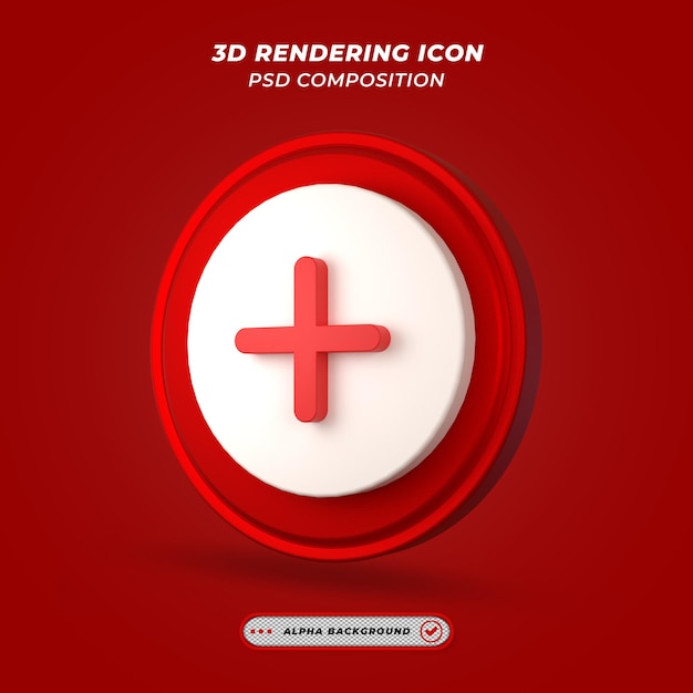 Plus icon in 3d rendering