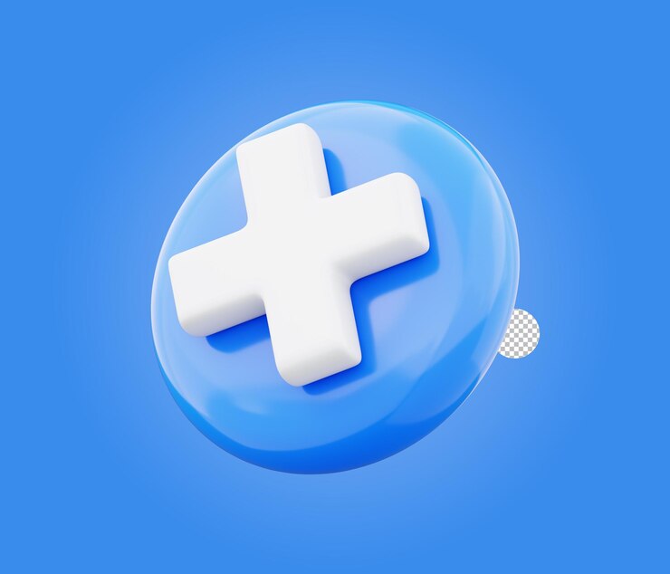 Plus sign cross symbol 3d illustration on transparent background