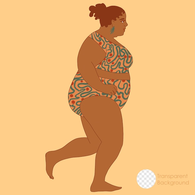 PSD plus size black woman wearing pattern bikini illustration