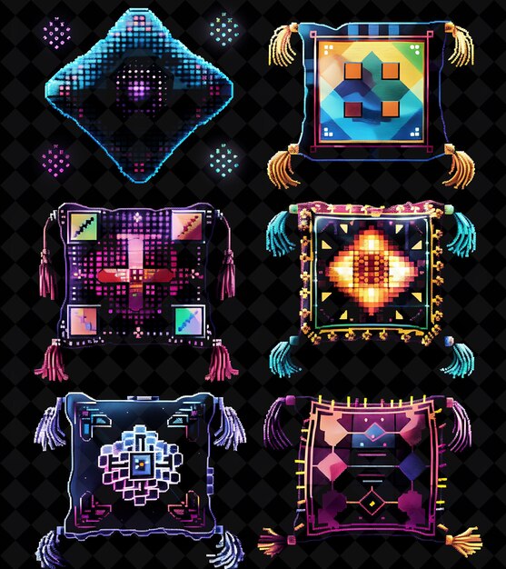 Plush Cushion 8 Bit Pixel z aksamitną tkaniną i Tassels Wit PNG Unique Y2K Design Collection
