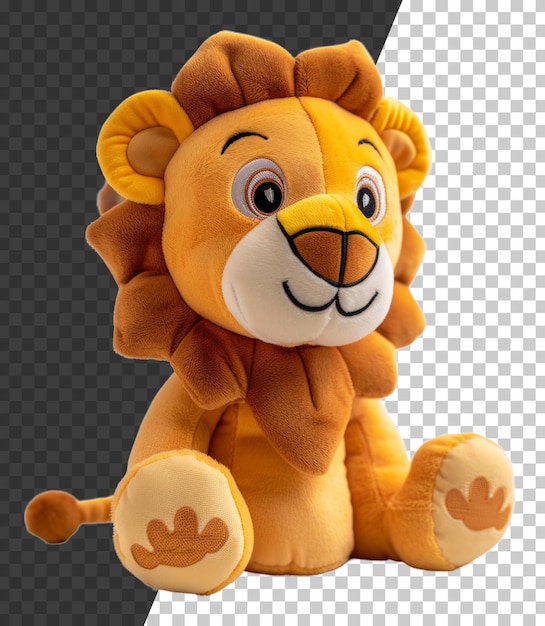 PSD plush lion toy with fluffy mane on transparent background stock png