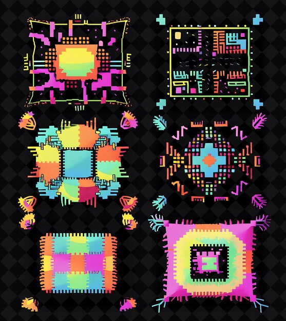 plush throw pillow 8 bit pixel with fringe and pompoms with png unique y2k design collection