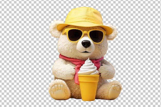 PSD personaggio di giocattolo di peluche un orso bianco con cappello e occhiali da sole