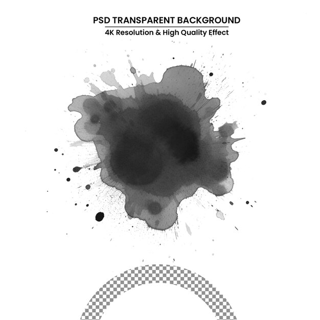 PSD plusk czarnego atramentu z kroplami wyizolowanymi na białym tle