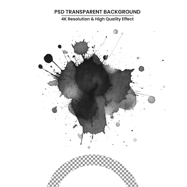 PSD plusk czarnego atramentu z kroplami wyizolowanymi na białym tle