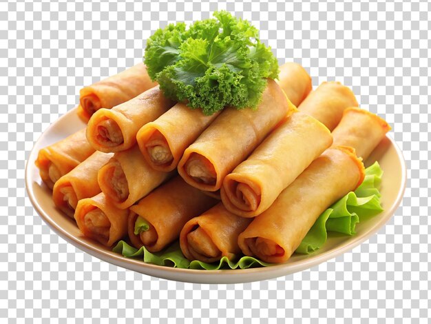 PSD płytka crispy spring rolls izolowana na przezroczystym tle