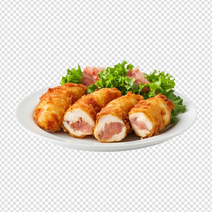 Płytka kurczaka Cordon Bleu wycięta na przezroczystym tle
