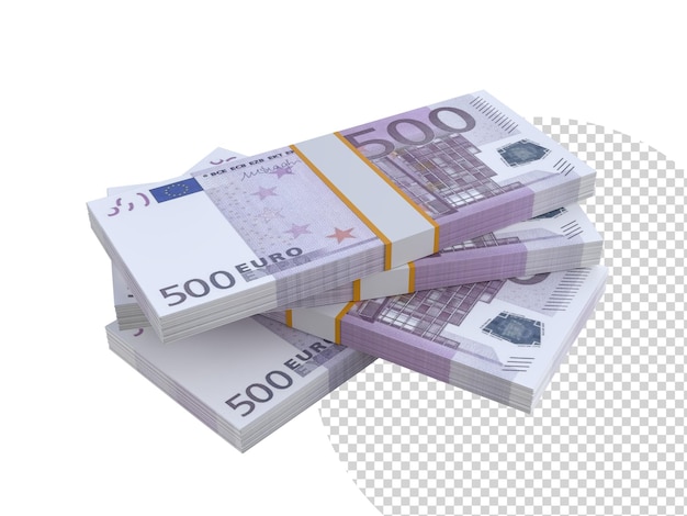 Płytka papieru Euro gotówka waluta 3D banknoty euro gotówka 500 stos waluty izolowane na tle Kreatywny biznes unia europejska finansy gospodarcze zarabianie pieniędzy lub oszczędzanie pojęcie