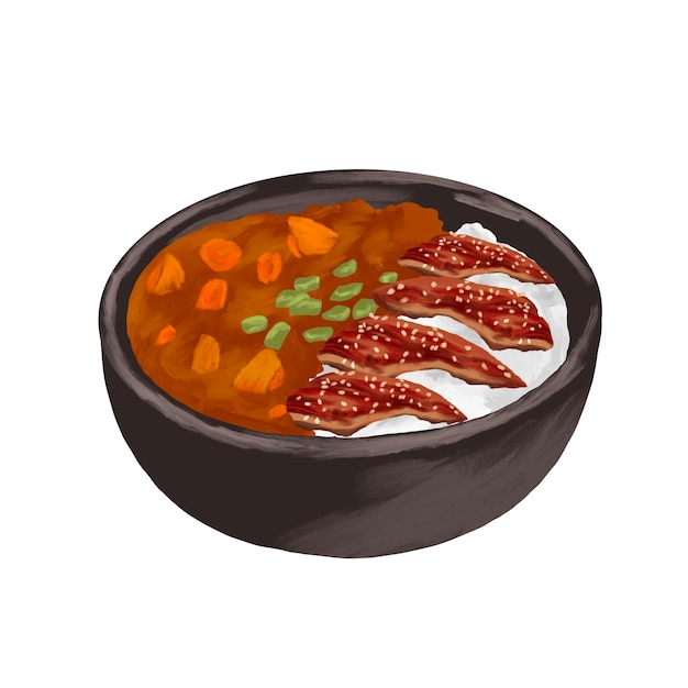 Płytka z ryżem curry i grill andunagi ilustracja menu