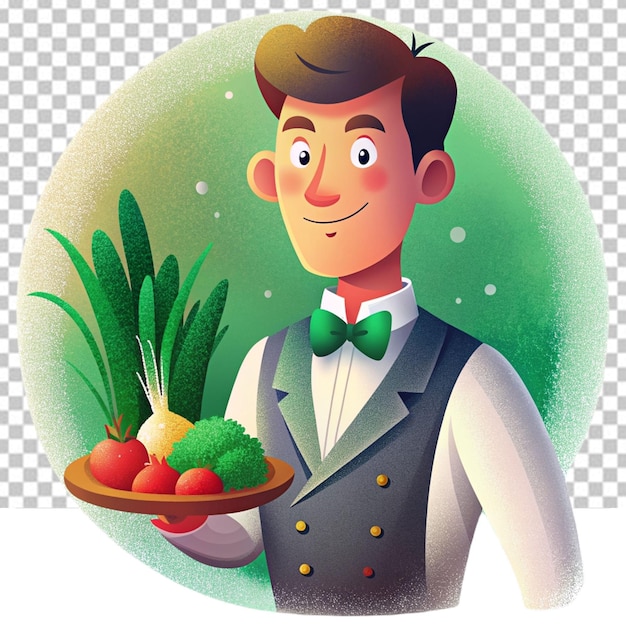 PSD płytka z zieloną cebulą, pomidory na talerzu, ręka mężczyzny na białym tle.