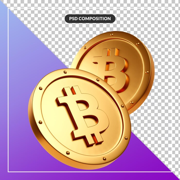 Pływająca kryptowaluta bitcoin złote monety ilustracja 3d