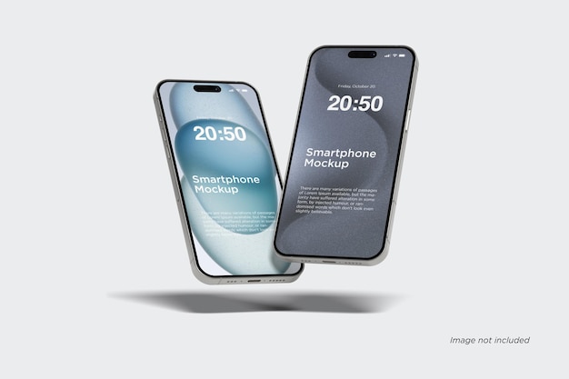 Pływające makiety smartfonów z wysokim kątem widzenia