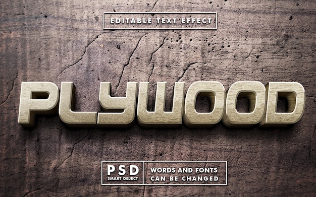 Plywood 3d realistic text effect premium psd
