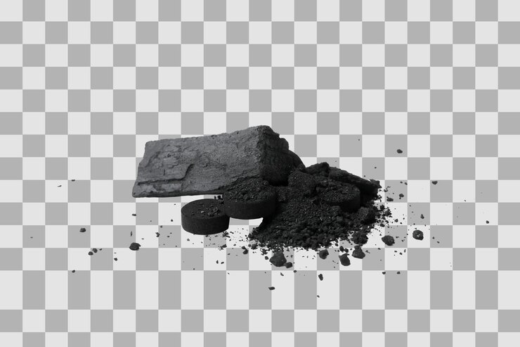 PSD png activated carbon with natural carbon isolated on white background