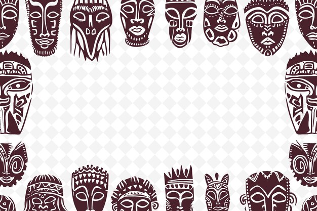 PSD png アフリカンインスピレーション フレームアート 部族のマスクと動物のプリントイラスト フレームアーツ装飾