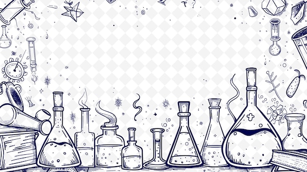 PSD png alchemists laboratory frame art met potion bottles en myst illustration frame art decorative