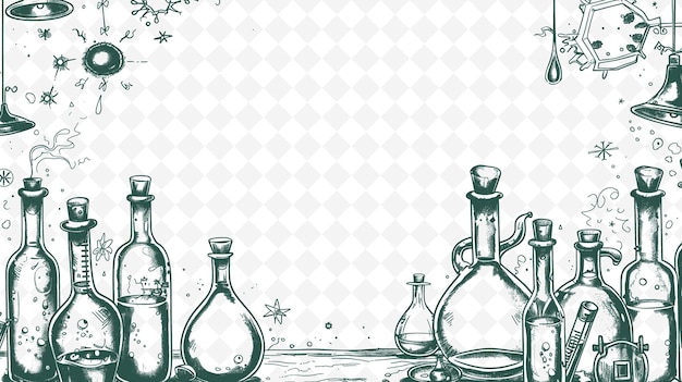 PSD png alchemists laboratory frame art met potion bottles en myst illustration frame art decorative