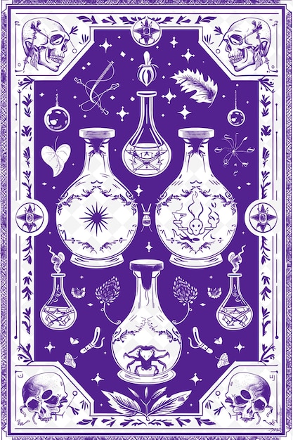 PSD png alchemists laboratory frame art met potion bottles en myst illustration frame art decorative