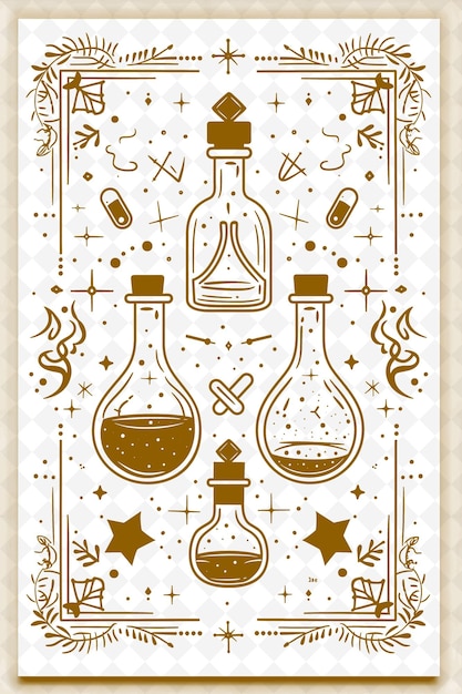 PSD png alchemists laboratory frame art with potion bottles and myst illustration frame art decorative