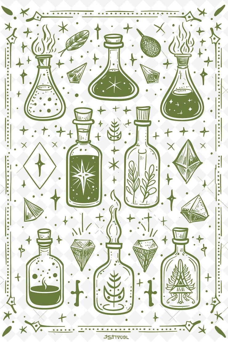 PSD лабораторная рамка png alchemists с бутылками зелья и иллюстрацией myst декоративная рамка