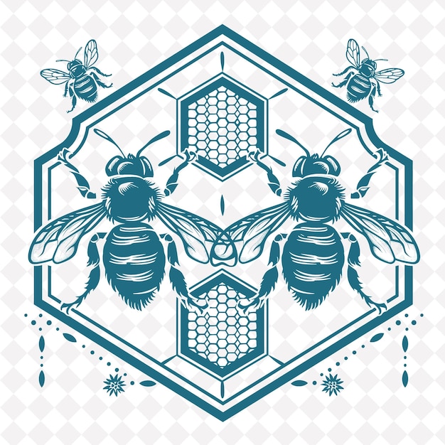 PSD Народное искусство с пчелами и пчелами для декораций на иллюстрации