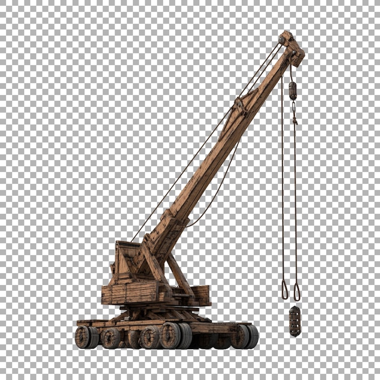 PSD png ancient wooden crane on transparent background ai generated