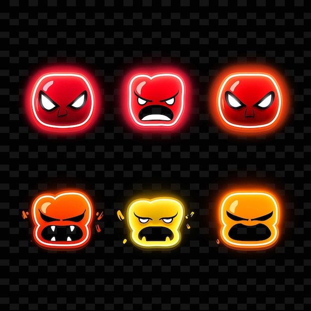 Png Angry Face Icon Emoji с яростными раздраженными и разочарованными бывшими неонными линиями Y2K Форма привлекательна