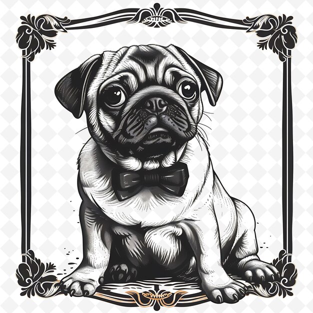 PSD png animal line art and frame stamps collage stamp sketch naturale per l'illustrazione dei personaggi