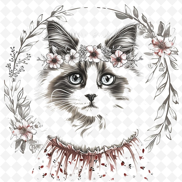 PSD png animal line art and frame stamps collage stamp sketch naturale per l'illustrazione dei personaggi