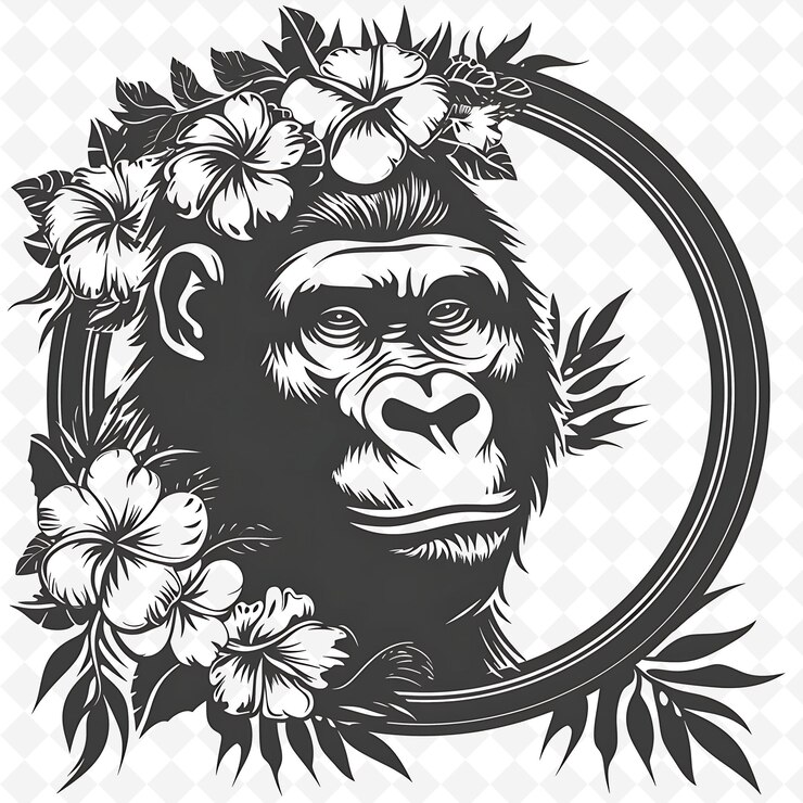 PSD png animal line art and frame stamps collage stamp natural sketch for character illustration