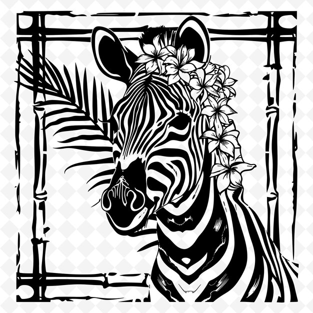 Premium PSD Png animal line art and frame stamps collage stamp