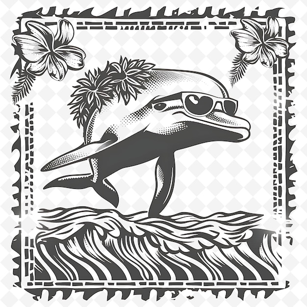 Png animal line art and frame stamps collage stamp sketch naturale per l'illustrazione dei personaggi