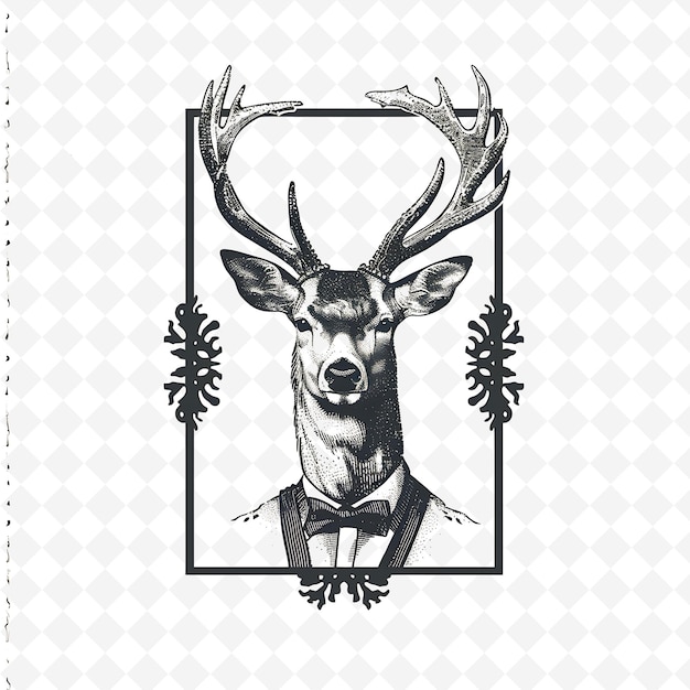 PSD png animal line art and frame stamps collage stamp natural sketch for character illustration