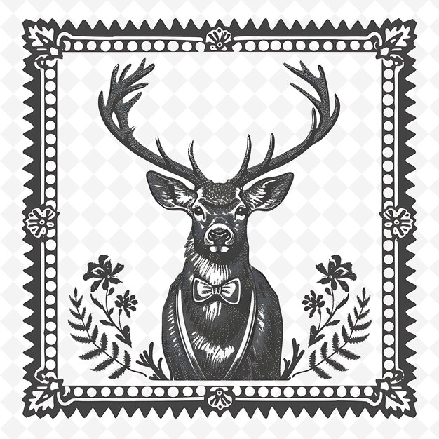 PSD png animal line art and frame stamps collage stamp natural sketch for character illustration