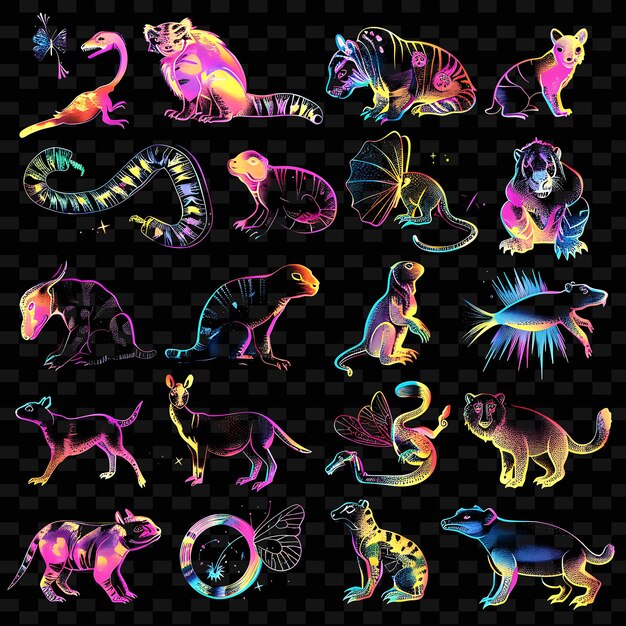 PSD png animal tape decal with neon accented creatures and critters creative neon y2k shape decorative