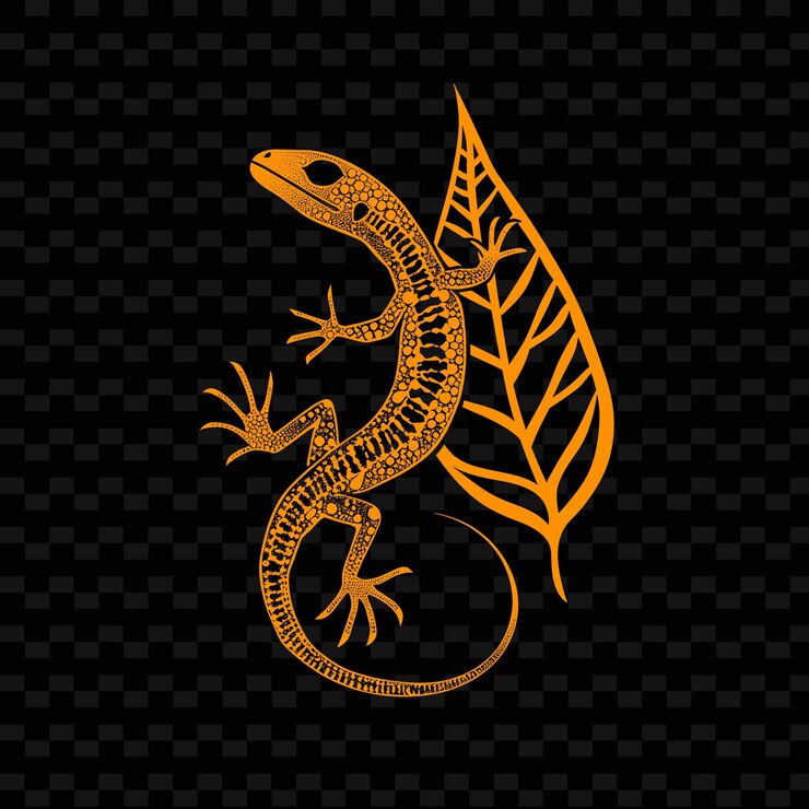 PSD png anole lizard с листными скелетными венами и упрощенным дизайном wi outline animal и tropical leave