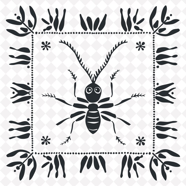 PSD png ant folk art with legs and antennae for decorations in the f illustration outline frame decor