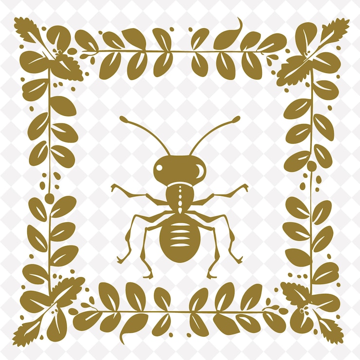 PSD png ant folk art with legs and antennae for decorations in the f illustration outline frame decor