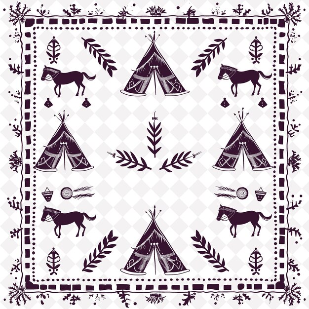 PSD png apache folk art with beadwork and baskets for decorations in traditional unique frame decorative