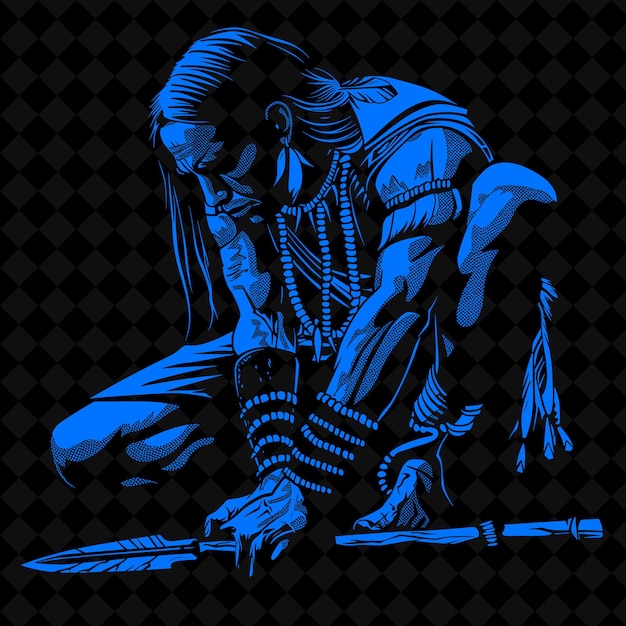 PSD png apache krijger met een lans en een mes die stealth uitdrukt i middeleeuwse krijger karaktervorm