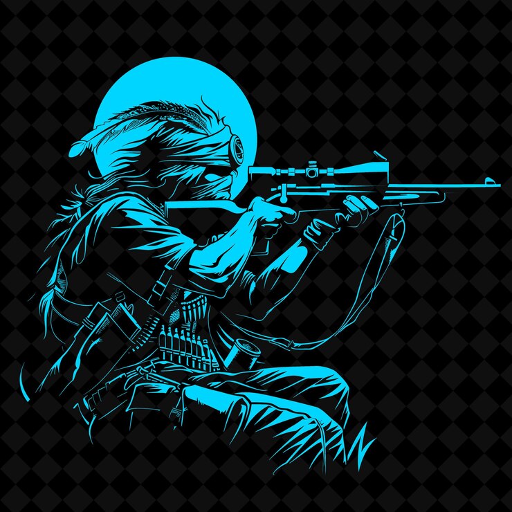 PSD png apache scout с винтовкой генри сосредоточен и готов прицелиться средневековый воин форма персонажа