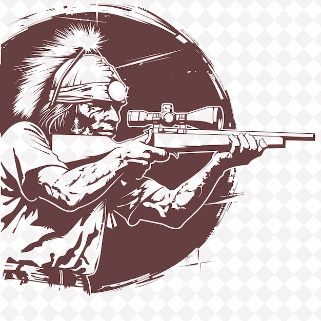 PSD png apache scout with a henry rifle focused and ready taking aim medieval warrior character shape