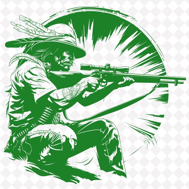 PSD png apache scout with a henry rifle focused and ready taking aim medieval warrior character shape